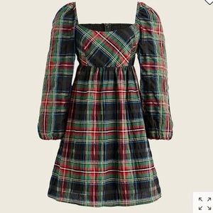 J.Crew Puff-Sleeve Tartan Mini Dress